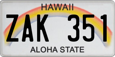 HI license plate ZAK351