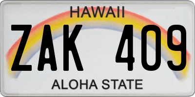 HI license plate ZAK409