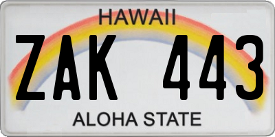 HI license plate ZAK443