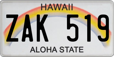 HI license plate ZAK519