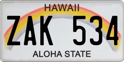 HI license plate ZAK534