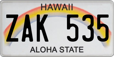 HI license plate ZAK535