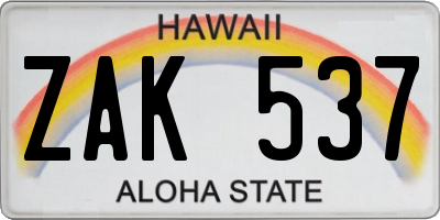HI license plate ZAK537
