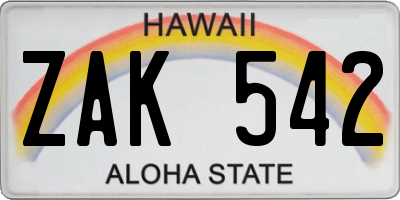 HI license plate ZAK542