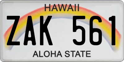 HI license plate ZAK561