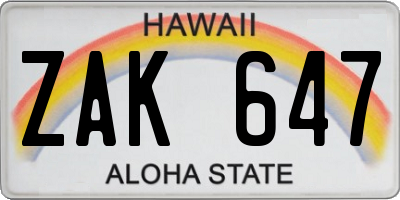 HI license plate ZAK647