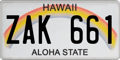 HI license plate ZAK661