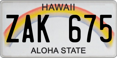 HI license plate ZAK675