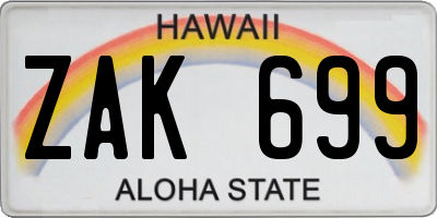HI license plate ZAK699