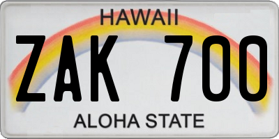 HI license plate ZAK700