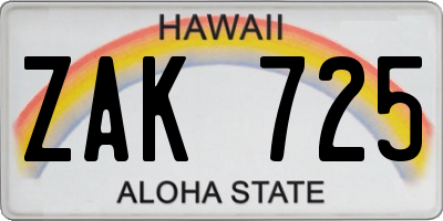 HI license plate ZAK725