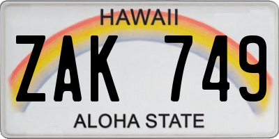 HI license plate ZAK749