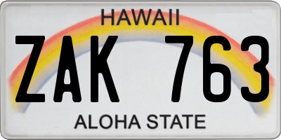 HI license plate ZAK763