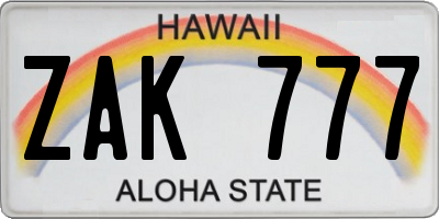 HI license plate ZAK777