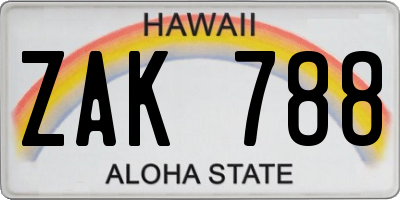 HI license plate ZAK788