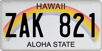 HI license plate ZAK821