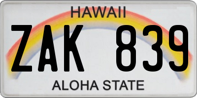 HI license plate ZAK839