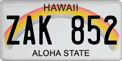 HI license plate ZAK852