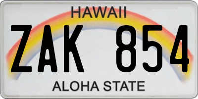 HI license plate ZAK854