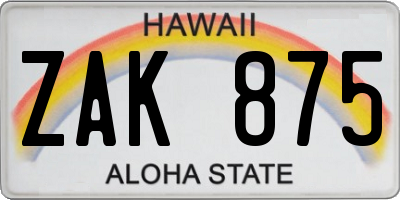 HI license plate ZAK875