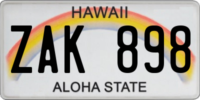 HI license plate ZAK898