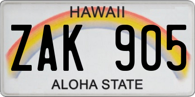 HI license plate ZAK905