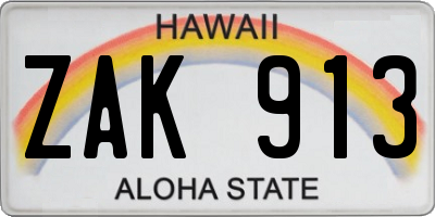 HI license plate ZAK913