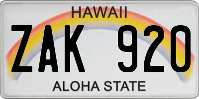 HI license plate ZAK920