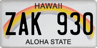 HI license plate ZAK930