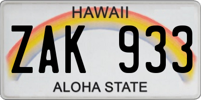 HI license plate ZAK933