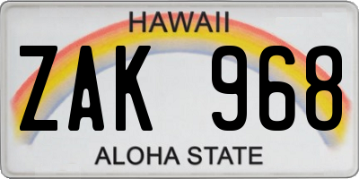 HI license plate ZAK968