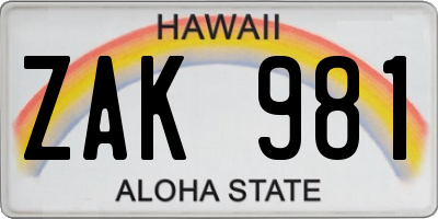 HI license plate ZAK981