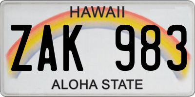 HI license plate ZAK983