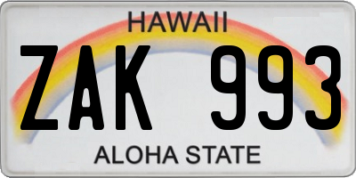 HI license plate ZAK993