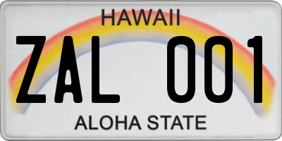 HI license plate ZAL001
