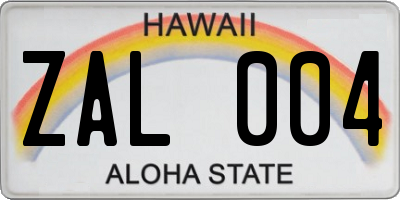 HI license plate ZAL004