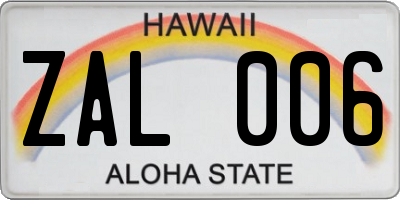 HI license plate ZAL006