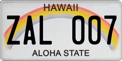 HI license plate ZAL007