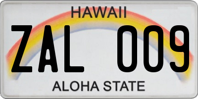 HI license plate ZAL009