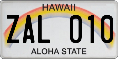 HI license plate ZAL010