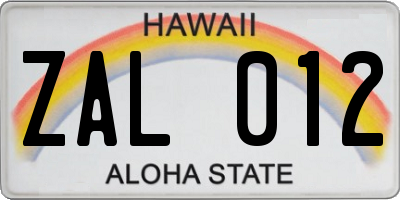 HI license plate ZAL012