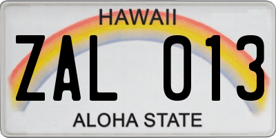 HI license plate ZAL013