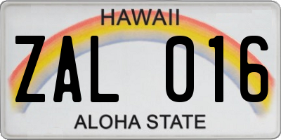 HI license plate ZAL016