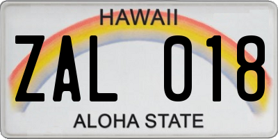 HI license plate ZAL018