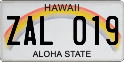 HI license plate ZAL019
