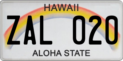 HI license plate ZAL020