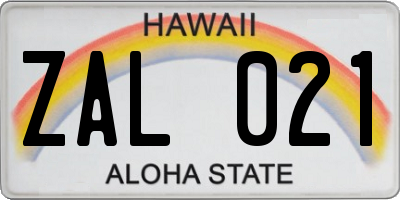 HI license plate ZAL021