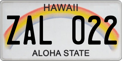 HI license plate ZAL022