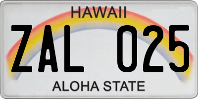 HI license plate ZAL025