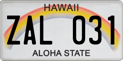 HI license plate ZAL031